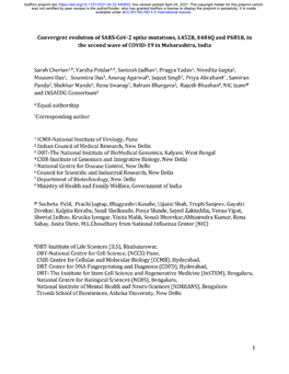 Convergent Evolution of SARS-Cov-2 Spike Mutations, L452R, E484Q and P681R, in the Second Wave of COVID-19 in Maharashtra, India