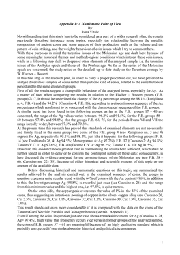 1 Appendix 1: a Numismatic Point of View by Rosa Vitale Notwithstanding That This Study Has to Be Considered As a Part of a Wide