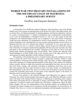 WORLD WAR TWO MILITARY INSTALLATIONS on the SOUTHEAST COAST of MAURITIUS: a PRELIMINARY SURVEY Geoffrey and Françoise Summers