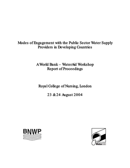 Reform of Public Water Utilities Report of the Proceedings of a World Bank