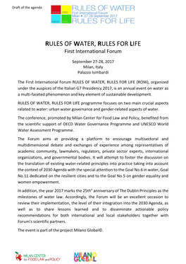 RULES of WATER, RULES for LIFE First International Forum