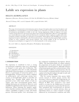 Labile Sex Expression in Plants