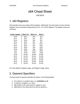 X64 Cheat Sheet Fall 2019