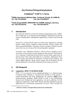 Dry Chemical Extinguishing Systems 1. Introduction 2. US Viewpoint