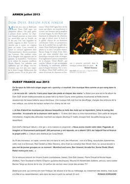 ARMEN Juillet 2013 OUEST FRANCE Mai 2013