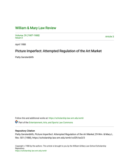 Picture Imperfect: Attempted Regulation of the Art Market