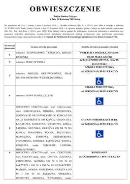 SZKOŁA PODSTAWOWA Ul. SZKOLNA 8, 89-511 CEKCYN Sołectwa: BRZOZIE, KRZYWOGONIEC, MAŁE 3 GACNO, OSTROWO, WIELKIE BUDZISKA