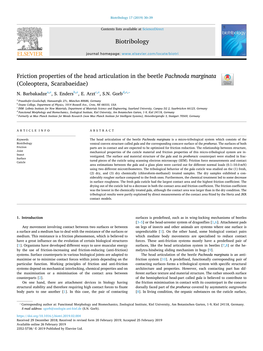 Friction Properties of the Head Articulation in the Beetle Pachnoda Marginata T (Coleoptera, Scarabaeidae) ⁎ N