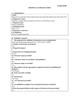 L2/02-313R Proposal Summary Form