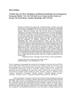 Maria Rubins “Neither East Nor West: Polyphony and Deterritorialisation