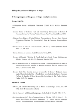 Bibliografia Geral Sobre Hildegarda De Bingen 1. Obras Principais De Hildegarda De Bingen Em Edições Modernas Scivias