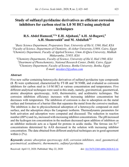 Study of Sulfanyl Pyridazine Derivatives As Efficient Corrosion Inhibitors for Carbon Steel in 1.0 M Hcl Using Analytical Techniques