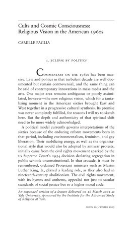 Cults and Cosmic Consciousness: Religious Vision in the American 1960S