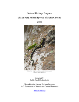 Natural Heritage Program List of Rare Animal Species of North Carolina 2020