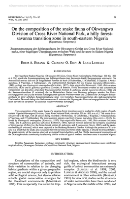 On the Composition of the Snake Fauna of Okwangwo Division of Cross