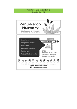 Renu Karoo Veld Restoration Cc Price List 2021.07