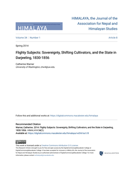 Sovereignty, Shifting Cultivators, and the State in Darjeeling, 1830-1856