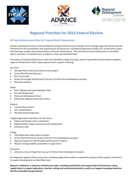 Regional Priorities for 2013 Federal Election