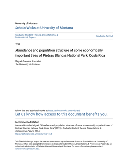 Abundance and Population Structure of Some Economically Important Trees of Piedras Blancas National Park, Costa Rica