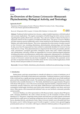 An Overview of the Genus Cotoneaster (Rosaceae): Phytochemistry, Biological Activity, and Toxicology