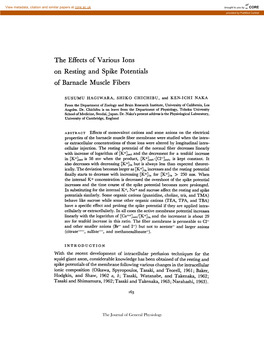 The Effects of Various Ions on Resting and Spike Potentials of Barnacle Muscle Fibers