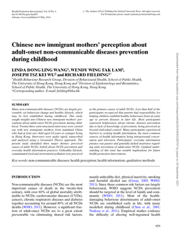 Chinese New Immigrant Mothers' Perception About Adult-Onset Non
