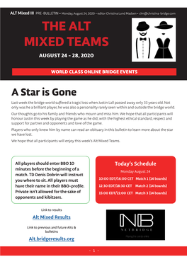 The Alt Mixed Teams August 24 - 28, 2020