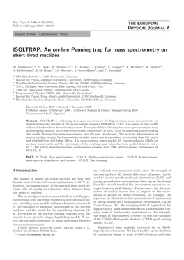 An On-Line Penning Trap for Mass Spectrometry on Short-Lived Nuclides