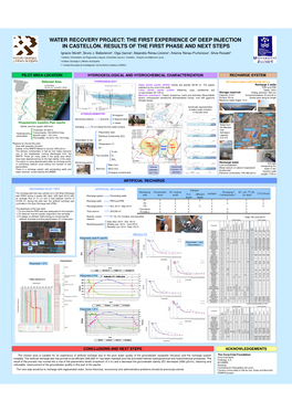 WATER RECOVERY PROJECT: the FIRST EXPERIENCE of DEEP INJECTION in CASTELLÓN. RESULTS of the FIRST PHASE and NEXT STEPS Ignacio Morell A, Bruno J