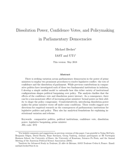 Dissolution Power, Confidence Votes, and Policymaking in Parliamentary