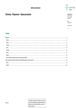 Summary - Responses – Espoo-Procedure Centre for Subsoil Resources and Risk Preparedness