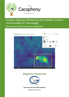 Invasive Species Monitoring and Predator Control Via Innovative AI Technology the Cacophony Project, Christchurch, New Zealand