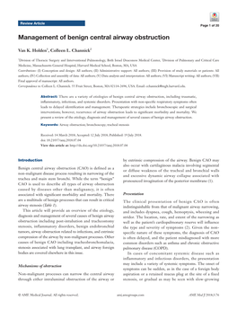 Management of Benign Central Airway Obstruction