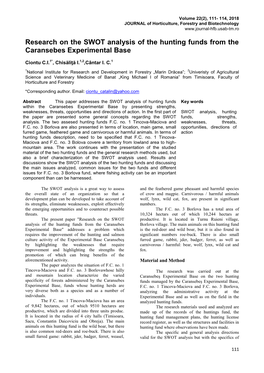 Research on the SWOT Analysis of the Hunting Funds from the Caransebes Experimental Base