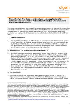 Summary of Certification Decision – Supporting Analysis