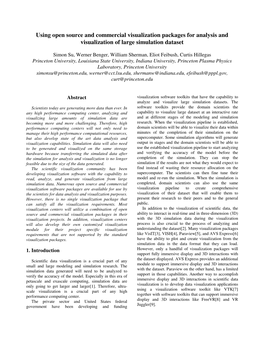 Using Open Source and Commercial Visualization Packages for Analysis and Visualization of Large Simulation Dataset