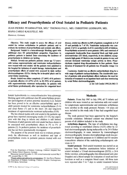 Efficacy and Proarrhythmia of Oral Sotalol in Pediatric Patients