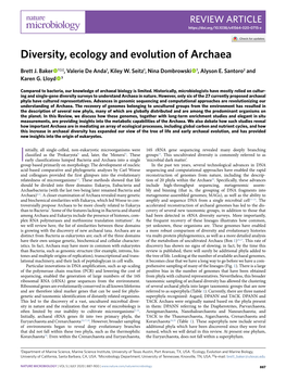 Diversity, Ecology and Evolution of Archaea