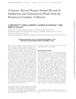 A Garnet^Zircon Oxygen Isotope Record of Subduction and Exhumation Fluids from the Franciscan Complex, California Downloaded From