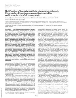 Modification of Bacterial Artificial Chromosomes Through Chi-Stimulated Homologous Recombination and Its Application in Zebrafish Transgenesis