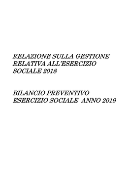 Relazione Sulla Gestione Relativa All'esercizio Sociale 2018 Bilancio