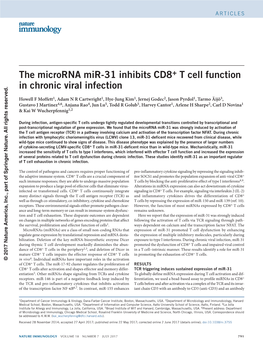 The Microrna Mir-31 Inhibits CD8+ T Cell Function in Chronic Viral Infection