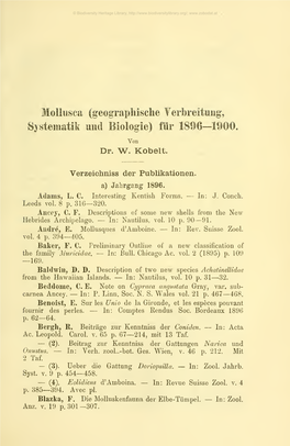 Mollusca (Geograpliische Verbreitung', Systematik Und Biologie) Für 1896-1000