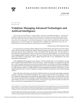 Vodafone: Managing Advanced Technologies and Artificial Intelligence