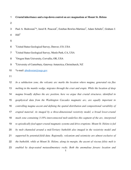 Crustal Inheritance and a Top-Down Control on Arc Magmatism at Mount St