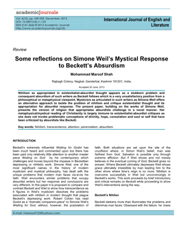 Some Reflections on Simone Weil's Mystical Response to Beckett's