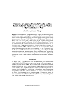 Masculine Crusaders, Effeminate Greeks, and the Female Historian: Relations of Power in Sir Walter Scott’S Count Robert of Paris