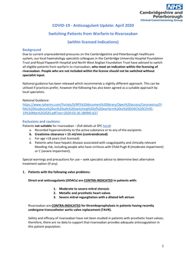 Switching Patients from Warfarin to Rivaroxaban April 2020