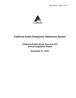 California Public Divest from Iran Act Annual Legislative Report