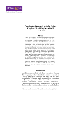 Constitutional Conventions in the United Kingdom: Should They Be Codified? Megan Caulfield